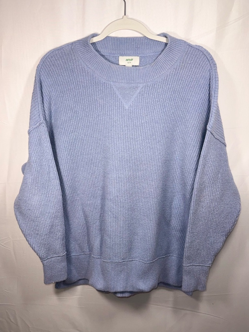 aerie Women Blue Crewneck Chunky Knit Long Sleeve Oversized Sweater Size XS
